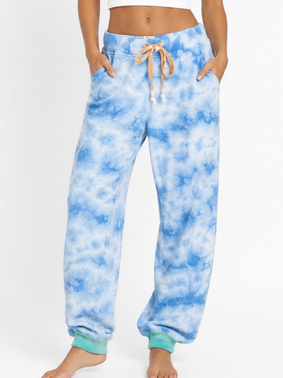 Warm Fun Aloha Tie Dye Sweatpants Joggers Blue M